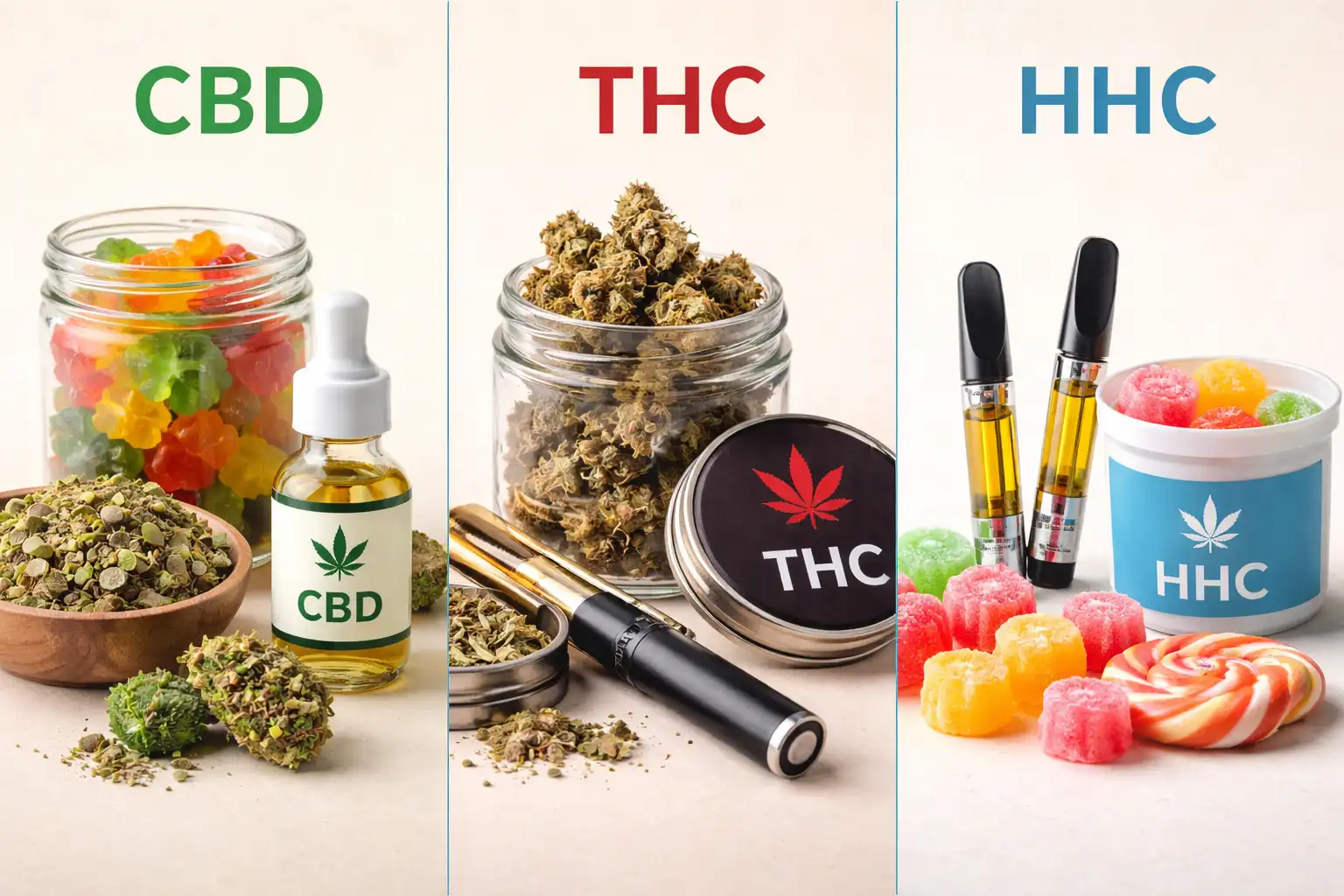 Comparaison des cannabinoïdes CBD, THC et HHC
