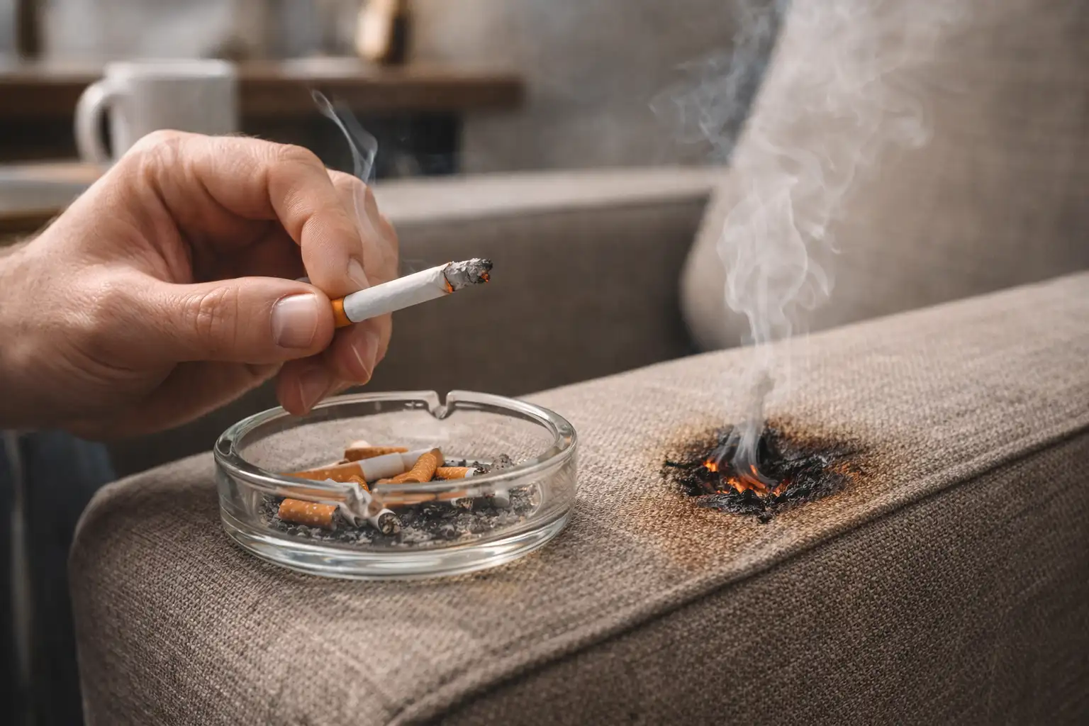 Éviter les brulures de tissu ou de mobilier quand on fume
